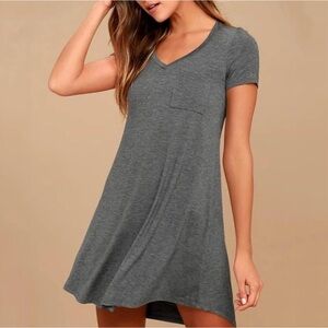 Lulus Gray V-Neck T-Shirt Dress